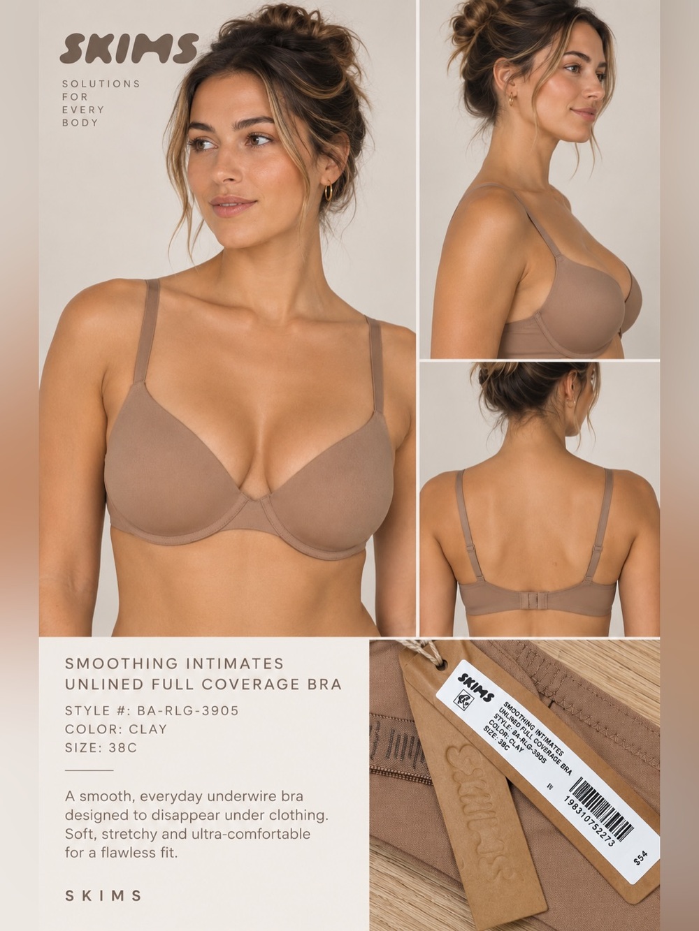 SKIMS Fits Everybody T-Shirt Bra Sienna Nude 38C NWT